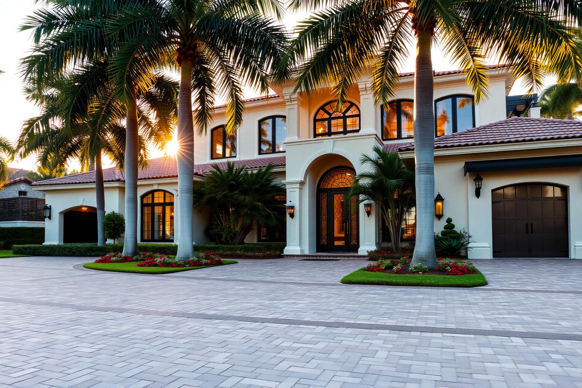 Luxury South Florida home with brick paver driveway